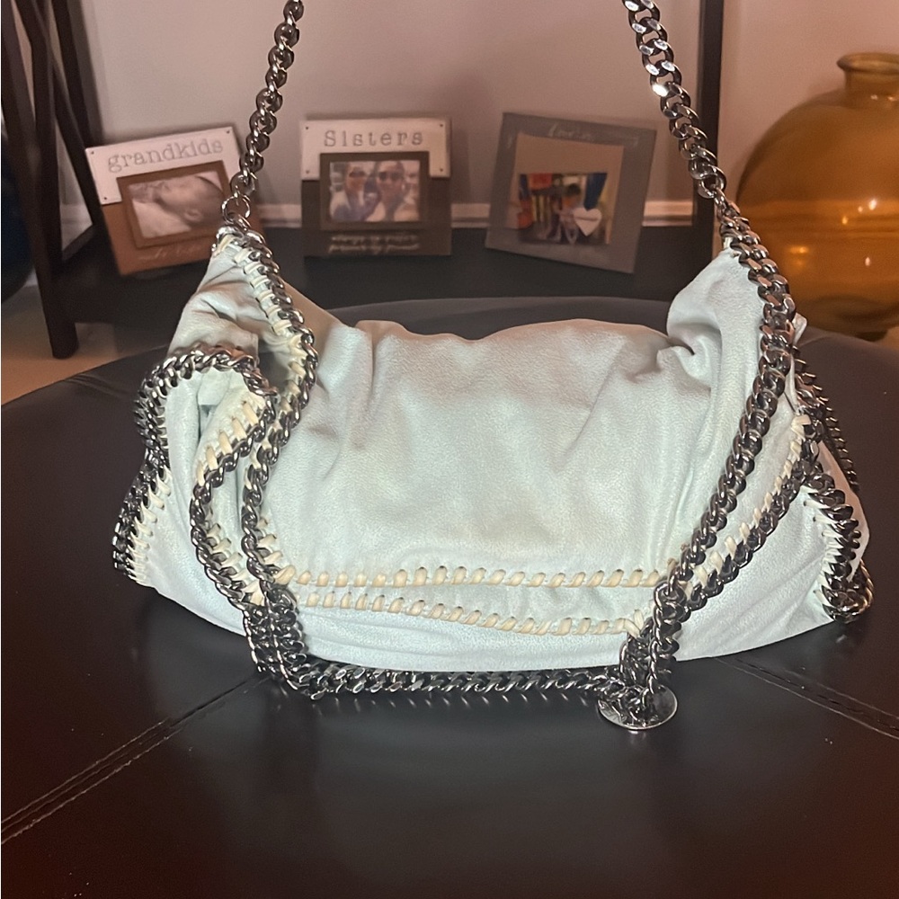 Stella McCartney Falabella shaggy deer skin baby blue shoulder bag